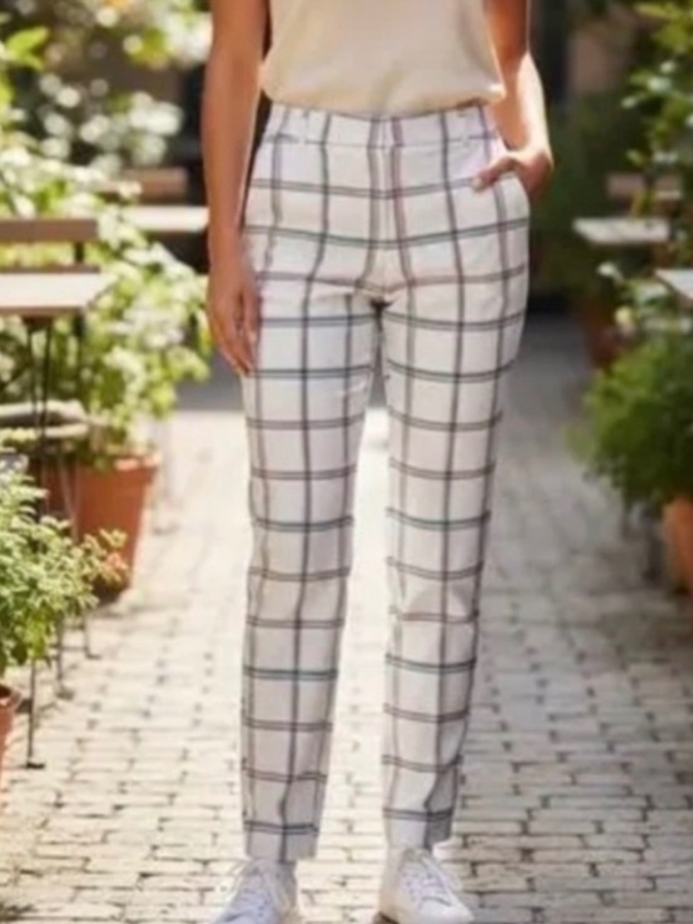 Tory Burch Sport White Windowpane Plaid Stretch Golf Pants Size 8